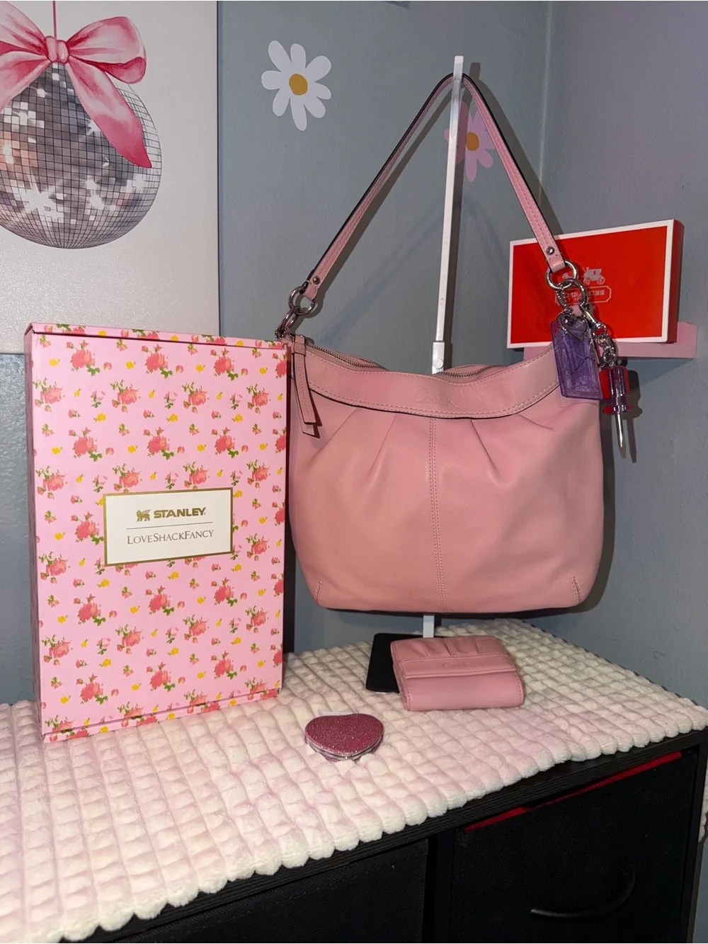 Coach Pink Leather Hobo Shoulder Bag with Matching Wallet - Picture 10 of 10
